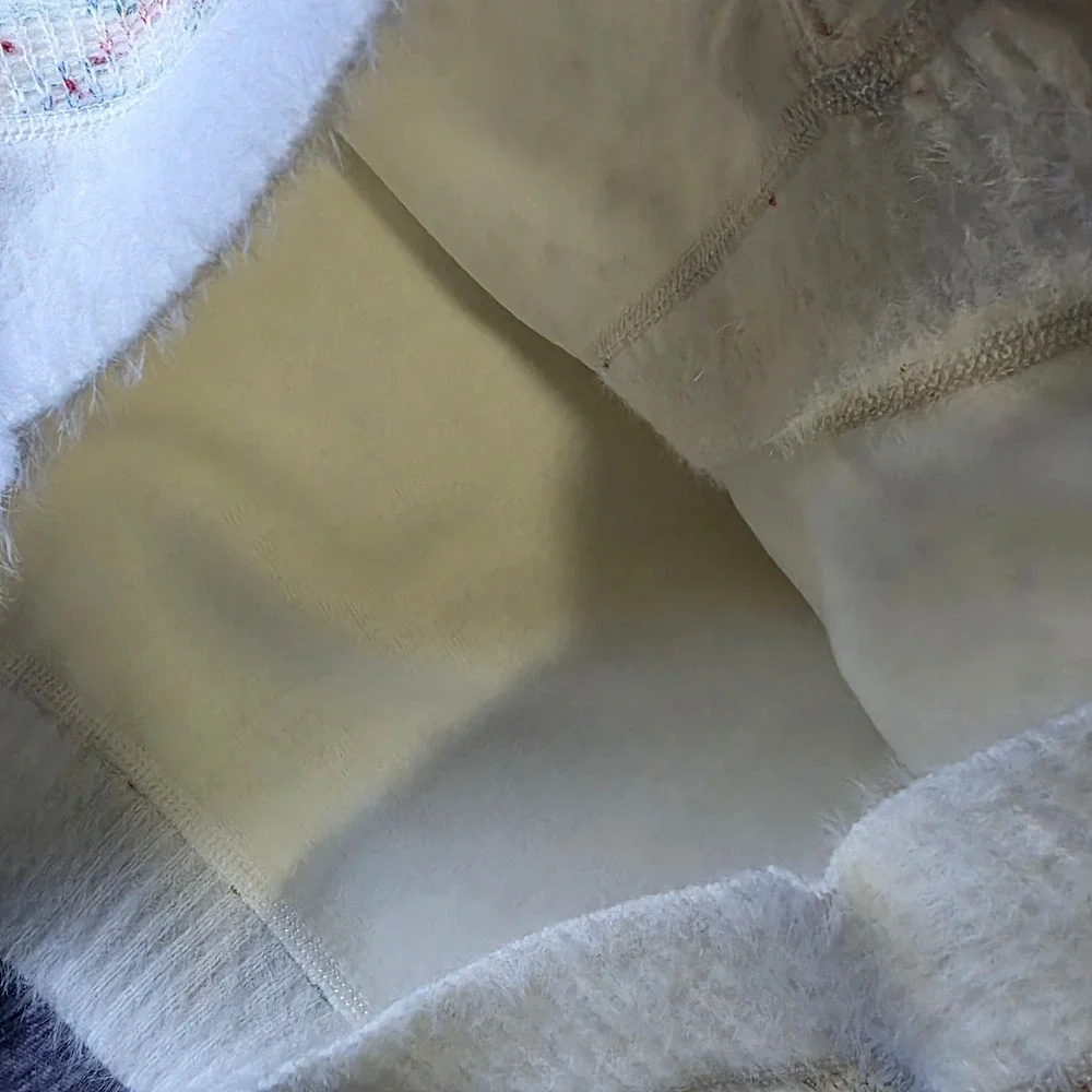 Cream Speckled Knit‎ Button Up Cardigan Pearl Buttons Cozy Academia